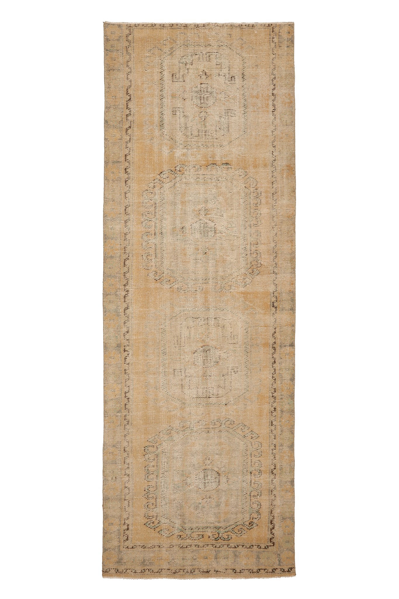Vintage Konya Turkish Runner Rug 3x11 ft — Beige Geometric