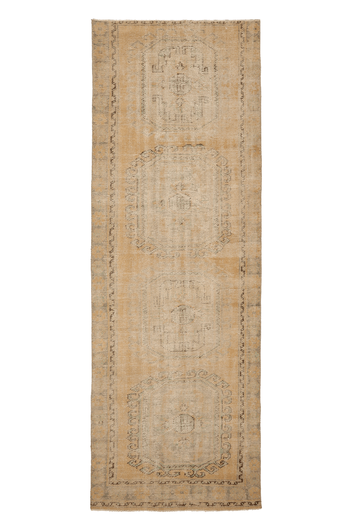 Vintage Konya Turkish Runner Rug 3x11 ft — Beige Geometric