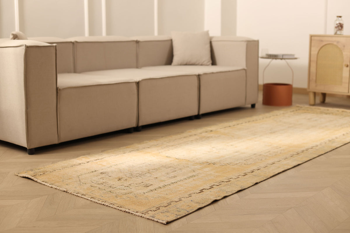 Vintage Konya Turkish Runner Rug 3x11 ft — Beige Geometric