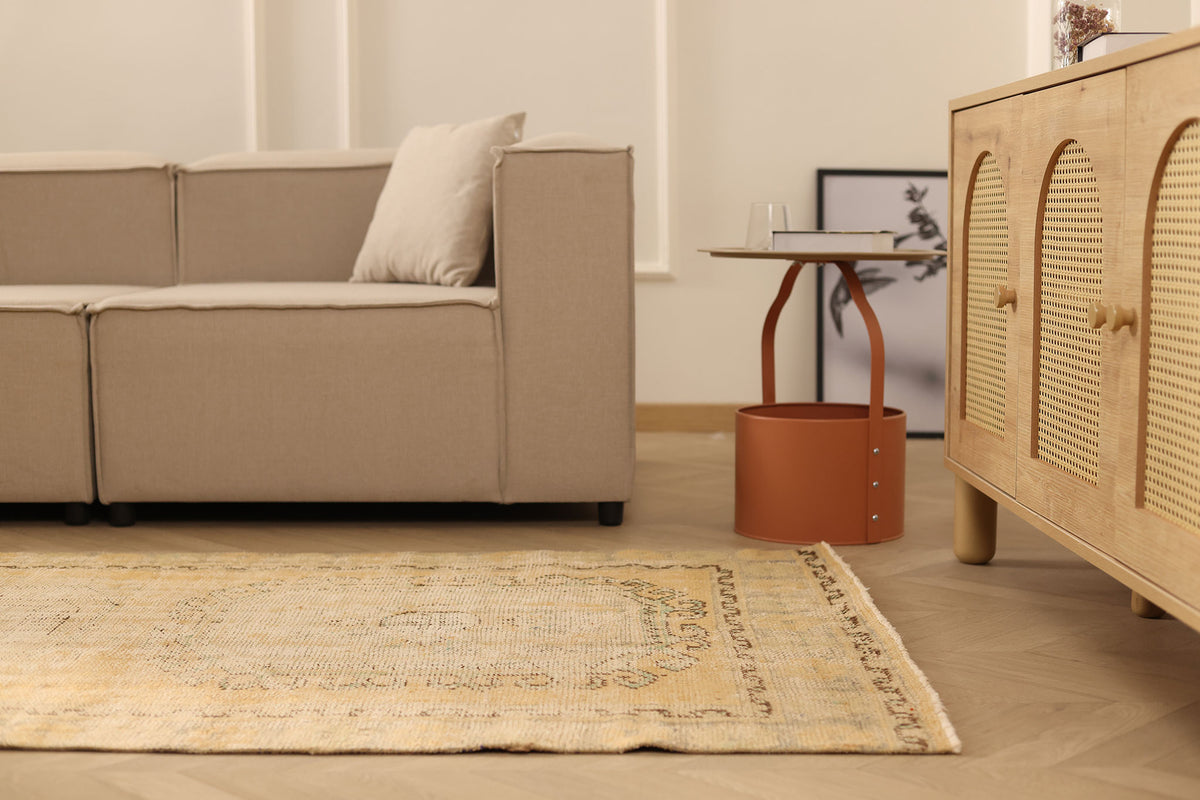 Vintage Konya Turkish Runner Rug 3x11 ft — Beige Geometric