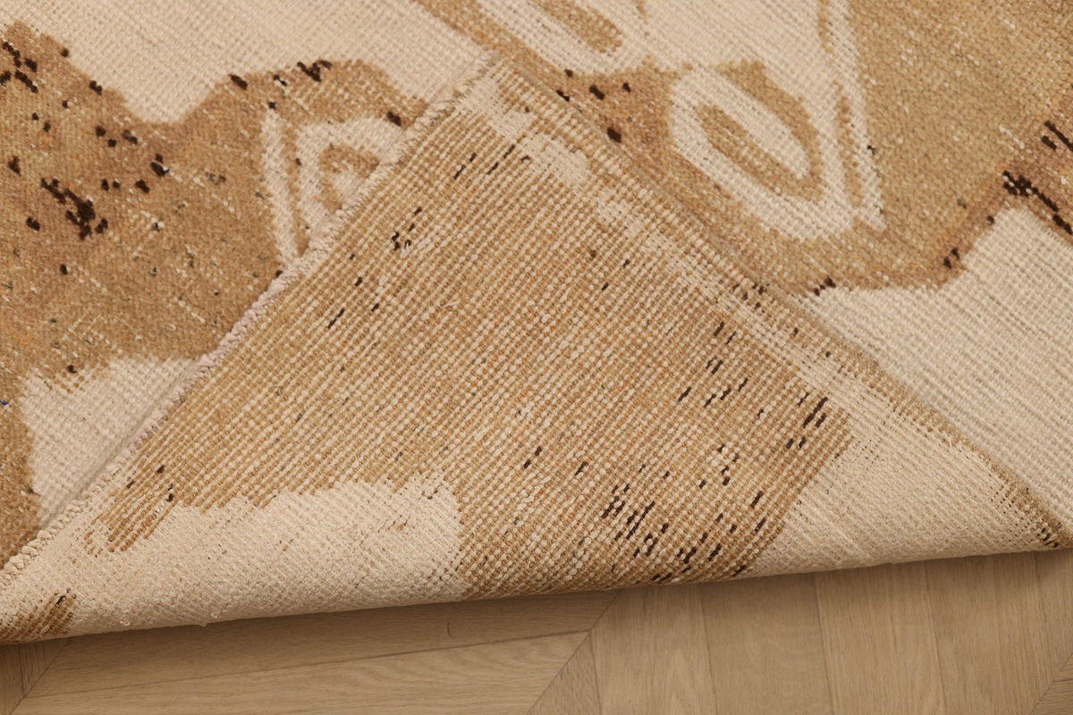 Vintage Malatya Turkish Runner Rug 2x11 ft — White & Brown Geometric (No. 37539)