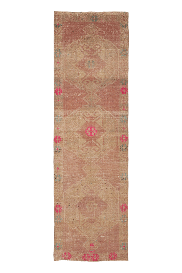 Vintage Malatya Turkish Runner Rug 3x11 ft — Beige & Beige Geometric