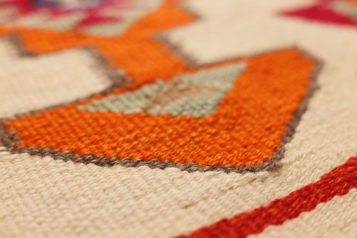 Vintage Southeastern Persian Style Kilim Runner Rug 3x12 ft — Beige & Red Geometric