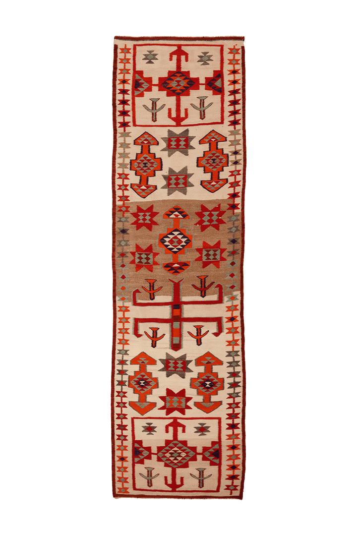 Vintage Southeastern Persian Style Kilim Runner Rug 3x12 ft — Beige & Red Geometric