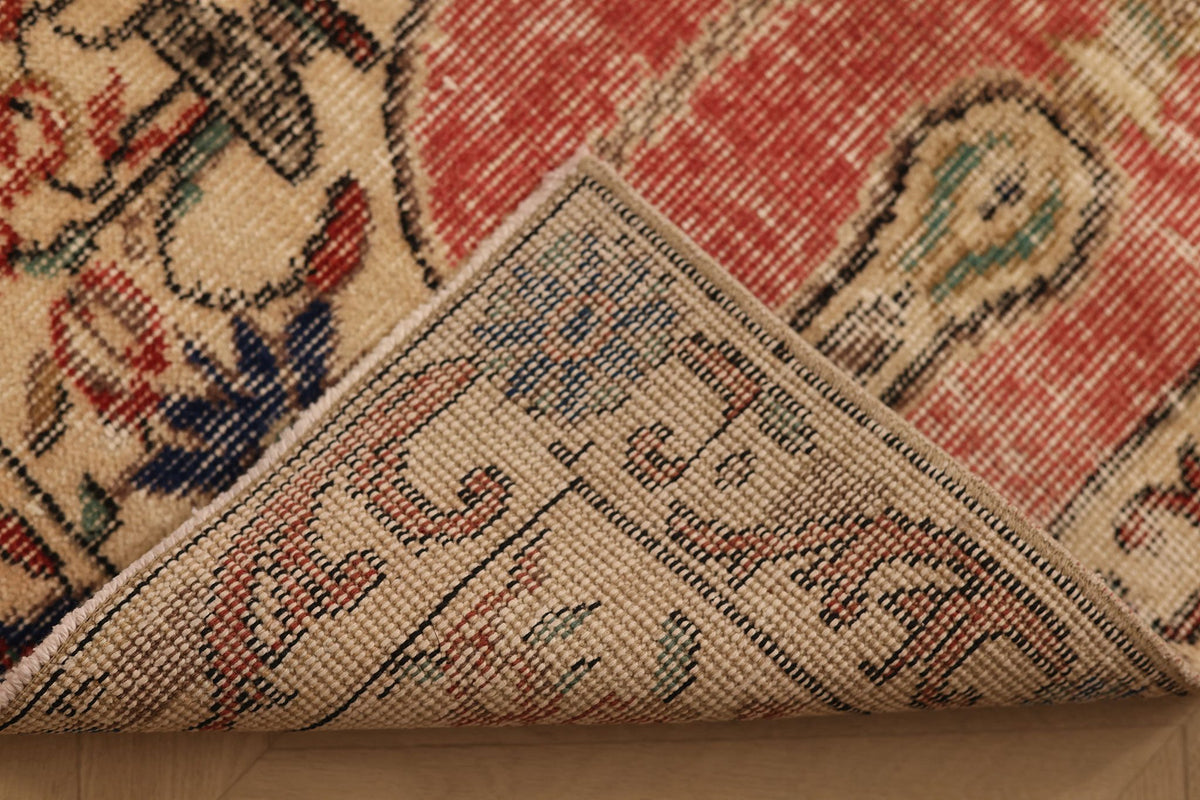 Vintage Nevşehir Turkish Doormat Rug 2x4 ft — Red & Beige Floral