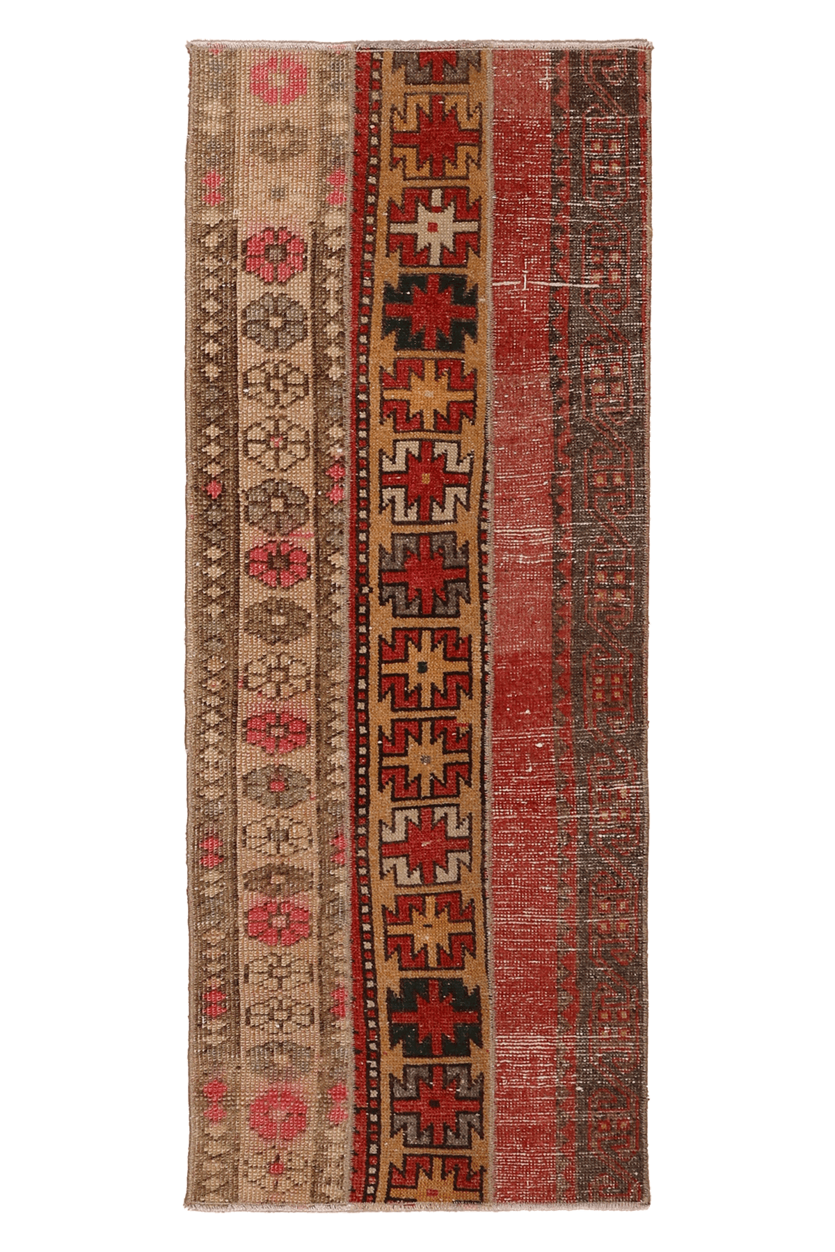 Vintage Malatya Turkish Runner Rug 2x5 ft — Red & Beige Geometric