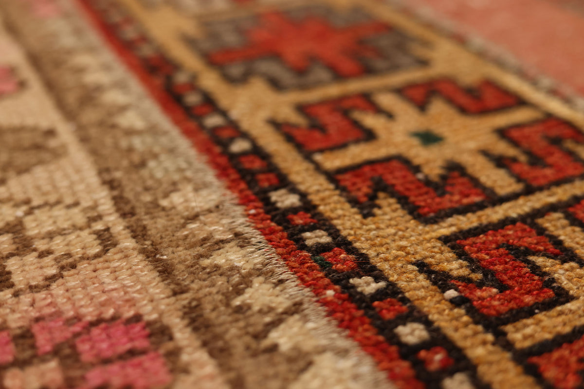 Vintage Malatya Turkish Runner Rug 2x5 ft — Red & Beige Geometric