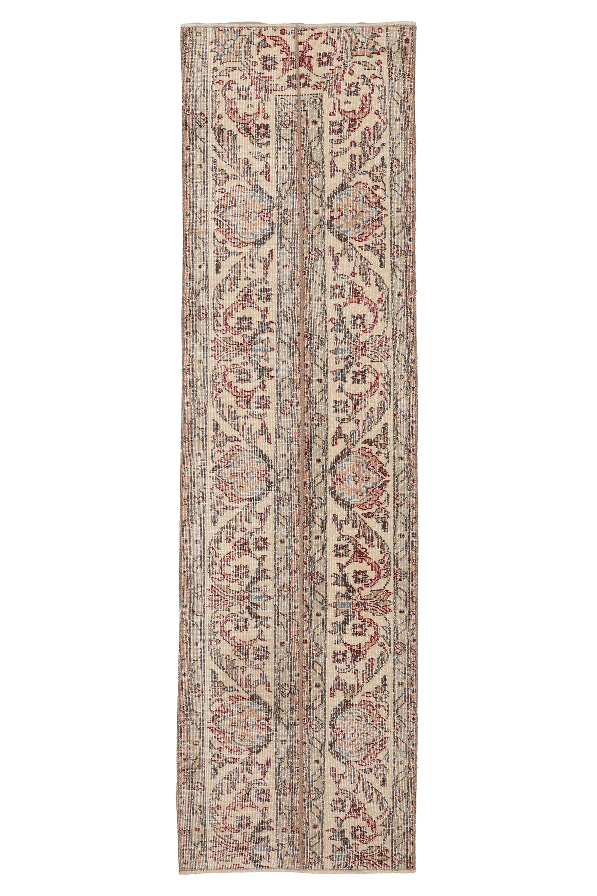 Vintage Malatya Turkish Runner Rug 2x7 ft — Beige & White Patchwork