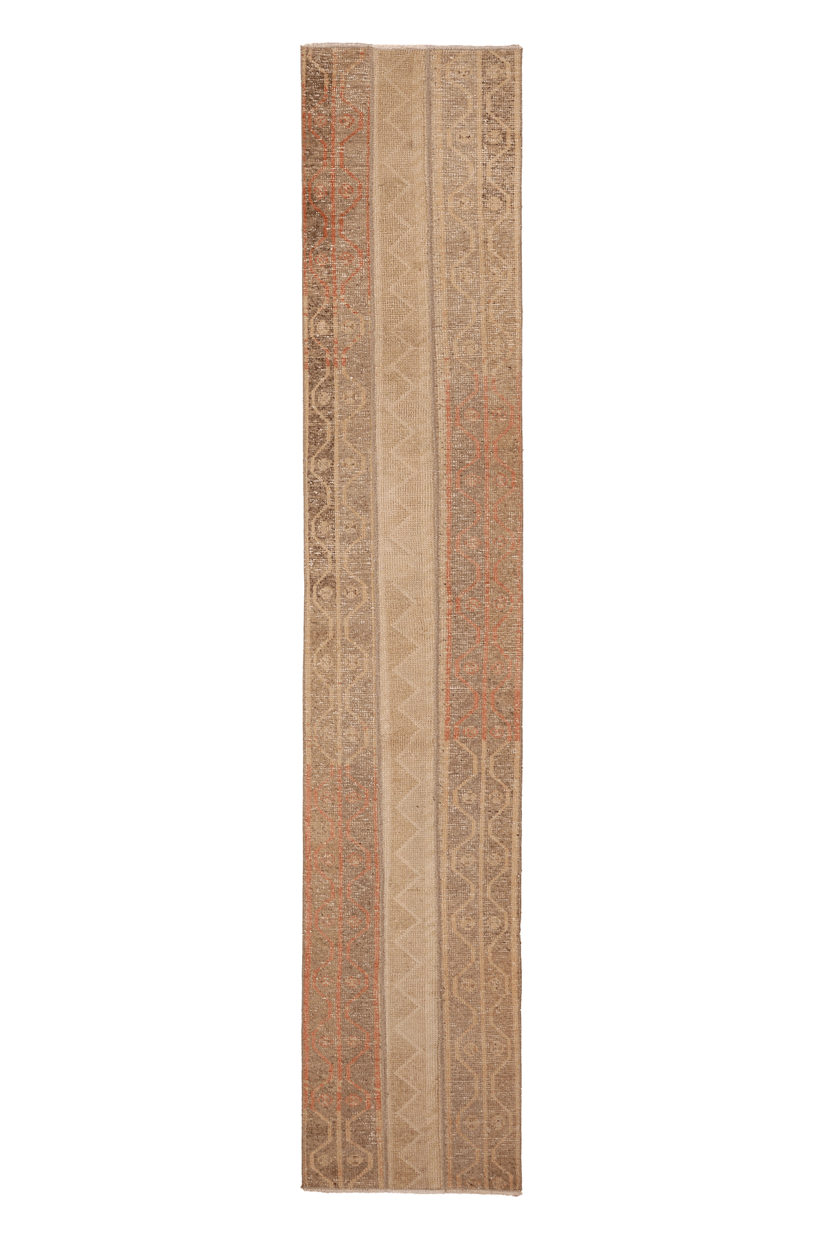 Vintage Malatya Turkish Runner Rug 1x9 ft — Beige & Brown Patchwork