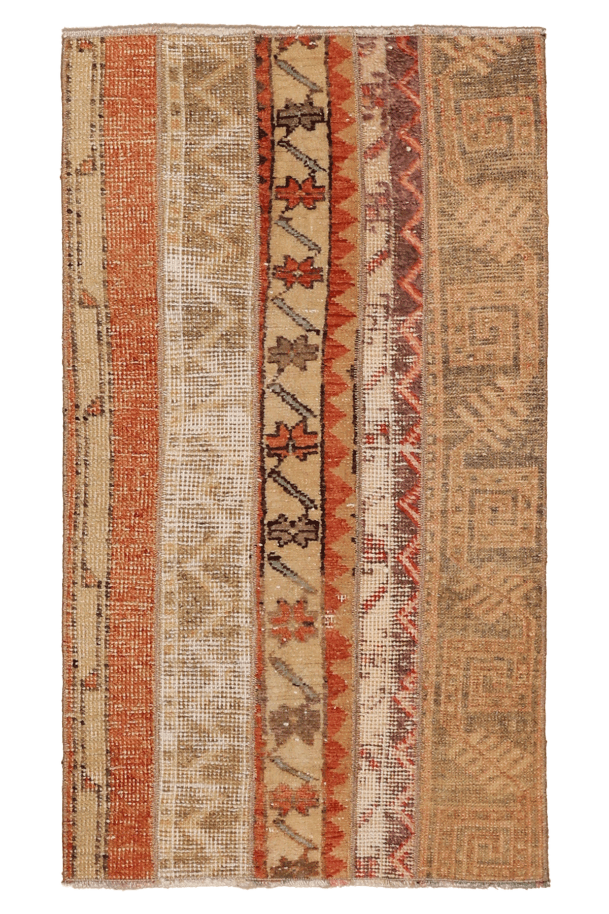 Vintage Turkish Doormat 2x3 ft — Beige & Orange Patchwork