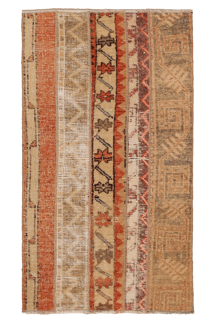 Vintage Turkish Doormat 2x3 ft — Beige & Orange Patchwork