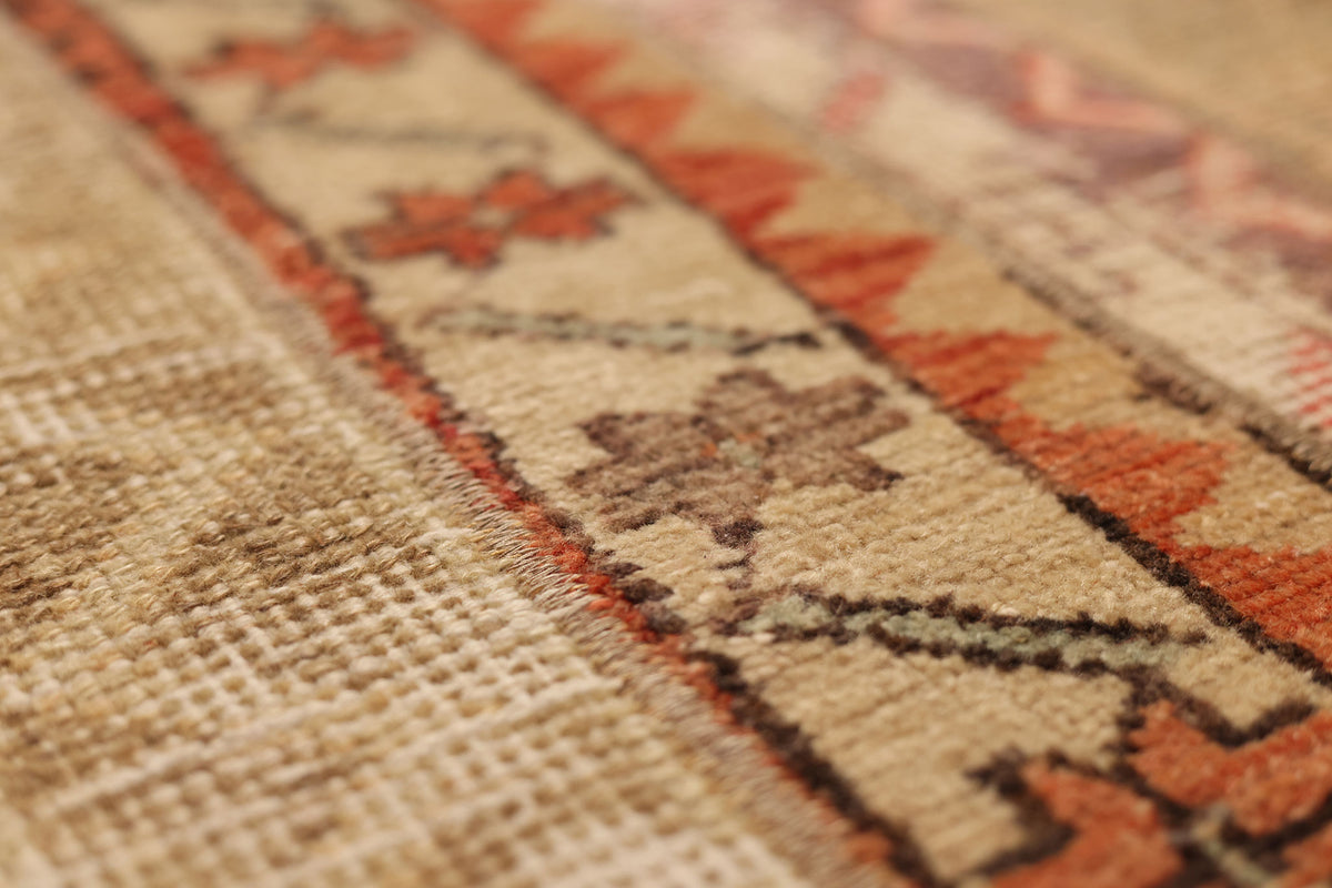 Vintage Turkish Doormat 2x3 ft — Beige & Orange Patchwork