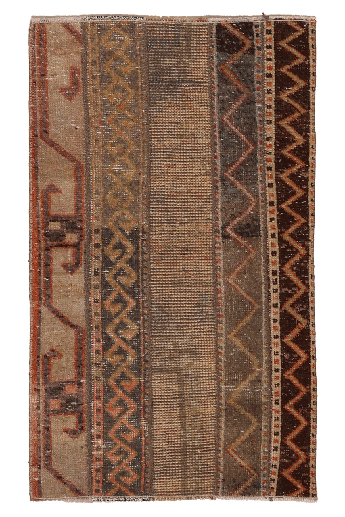 Vintage Turkish Doormat 2x3 ft — Beige & Brown Geometric