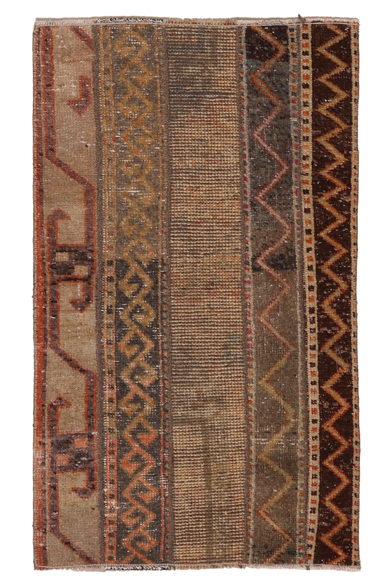 Vintage Turkish Doormat 2x3 ft — Beige & Brown Geometric