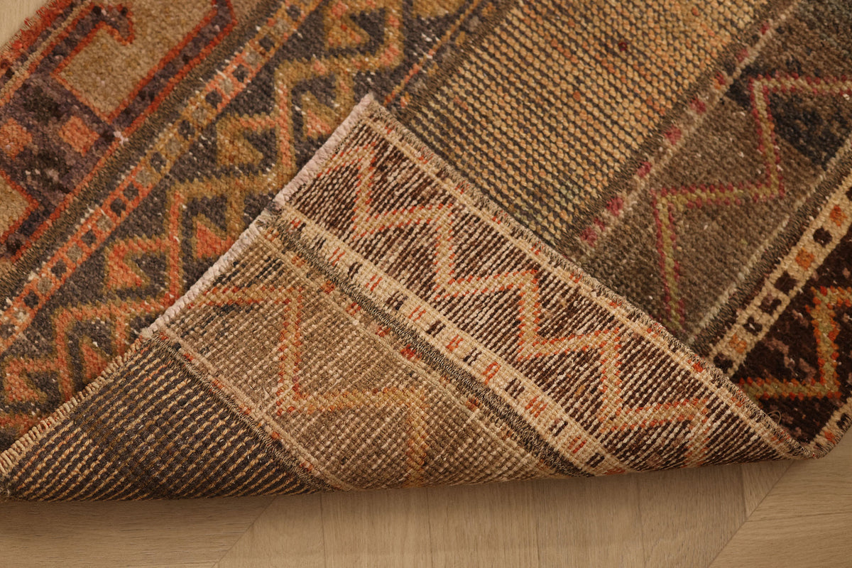 Vintage Turkish Doormat 2x3 ft — Beige & Brown Geometric