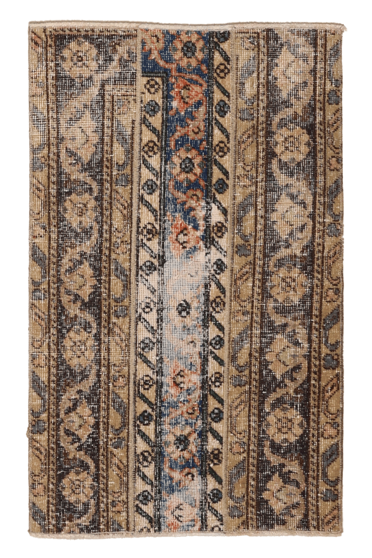 Vintage Turkish Doormat 2x3 ft — Beige & Brown Patchwork