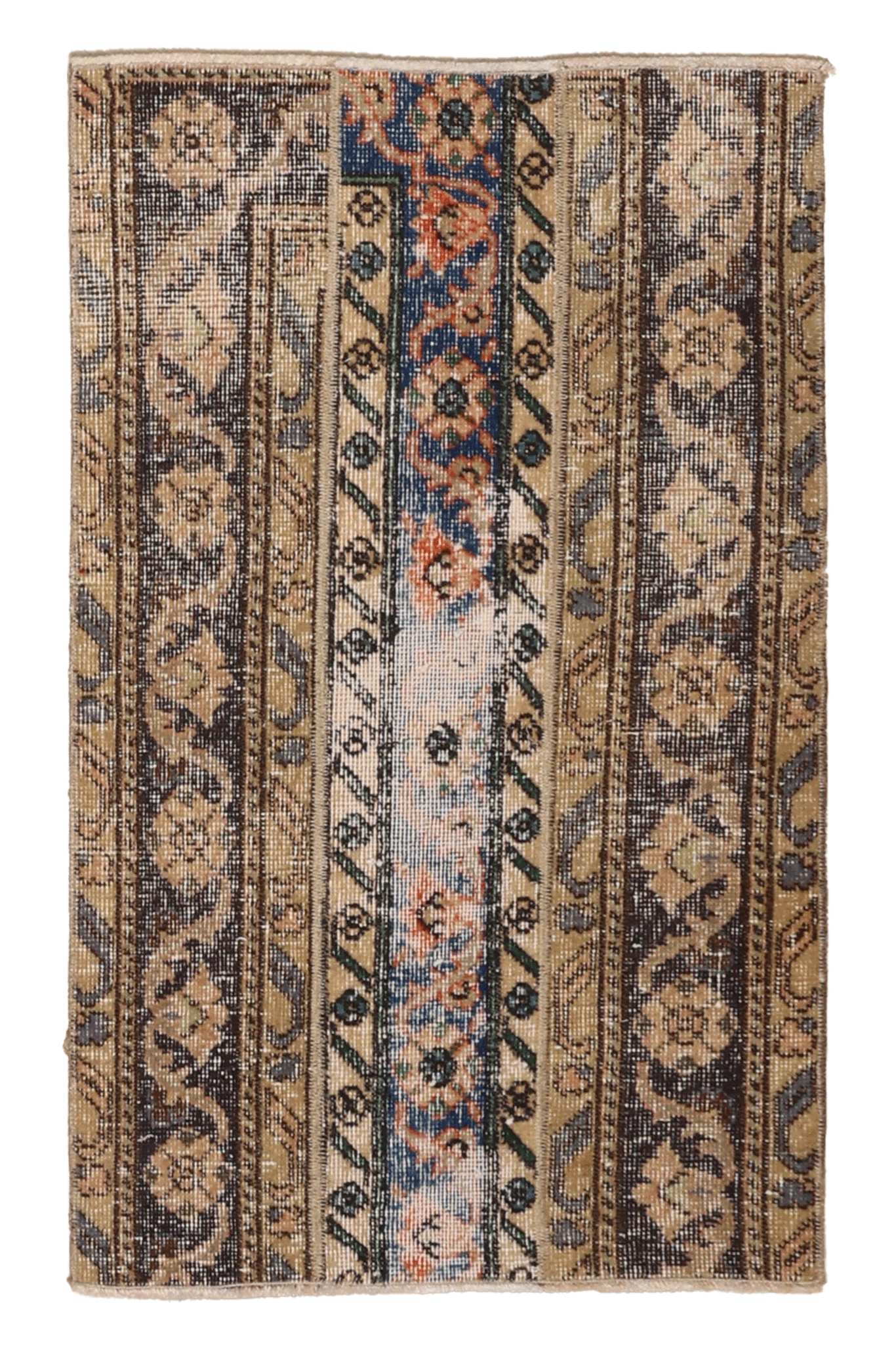 Vintage Turkish Doormat 2x3 ft — Beige & Brown Patchwork