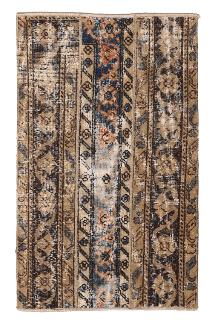 Vintage Turkish Doormat 2x3 ft — Beige & Brown Patchwork