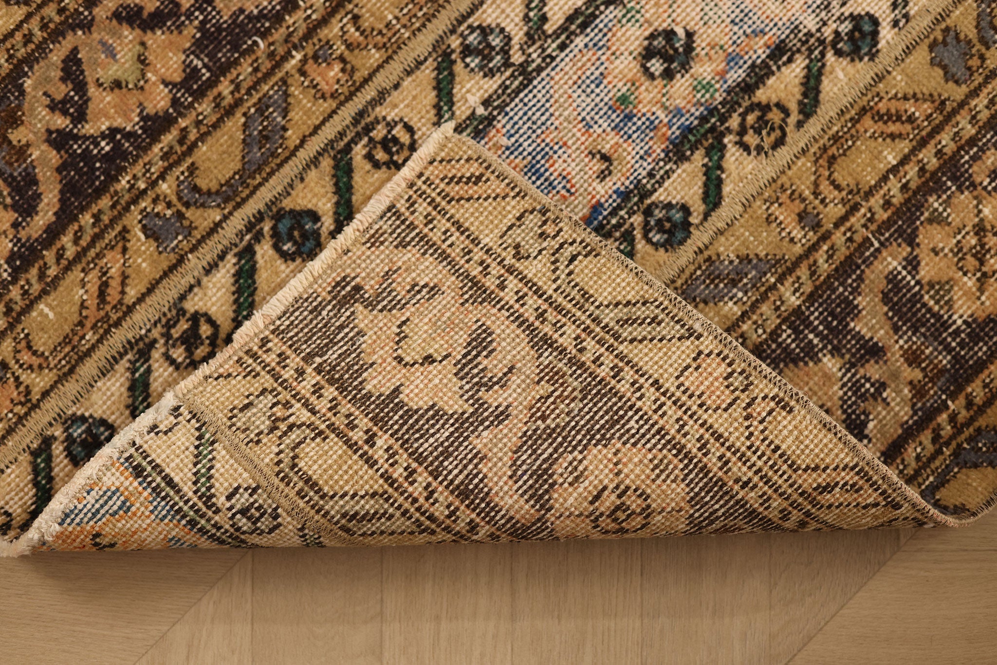 Vintage Turkish Doormat 2x3 ft — Beige & Brown Patchwork