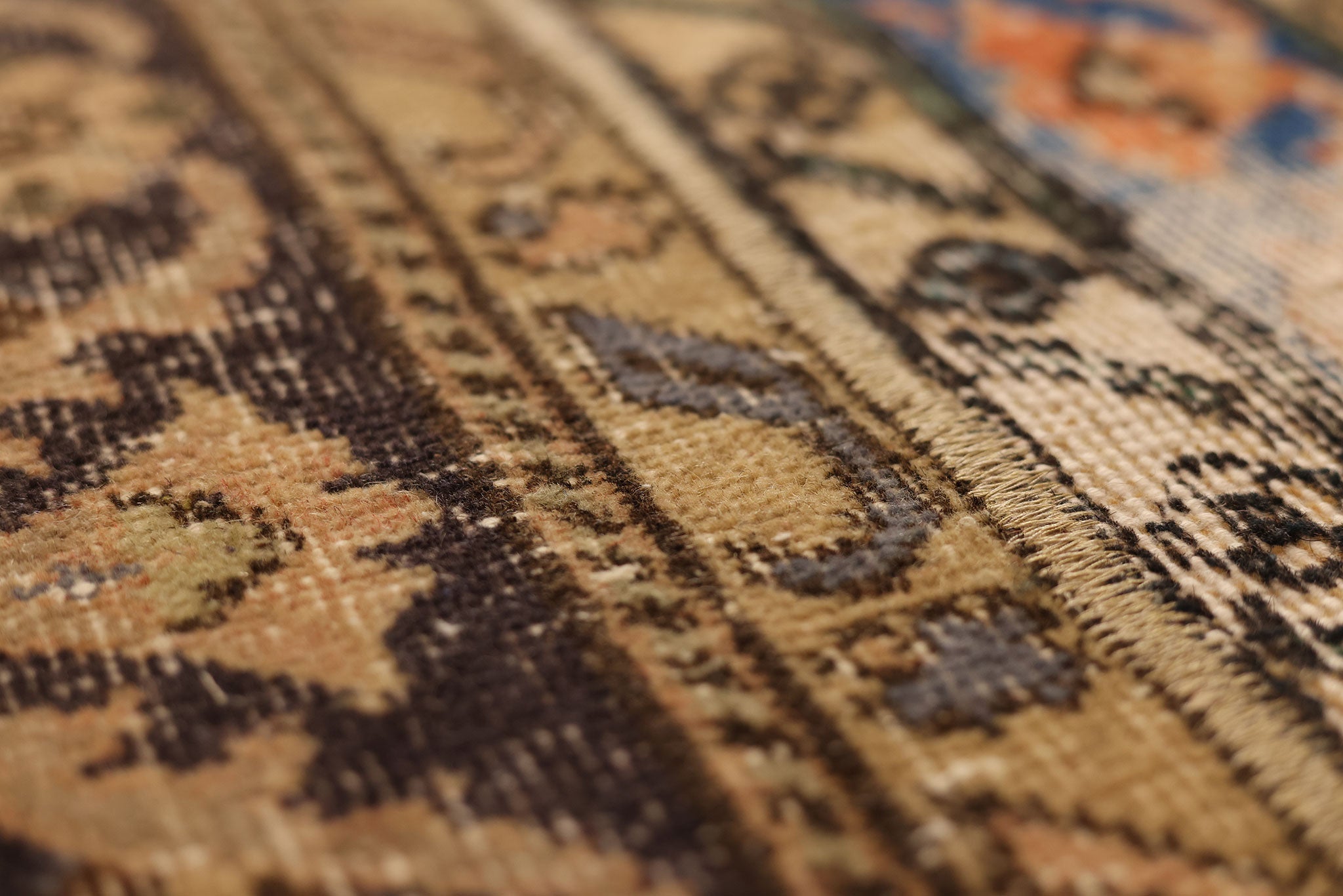 Vintage Turkish Doormat 2x3 ft — Beige & Brown Patchwork