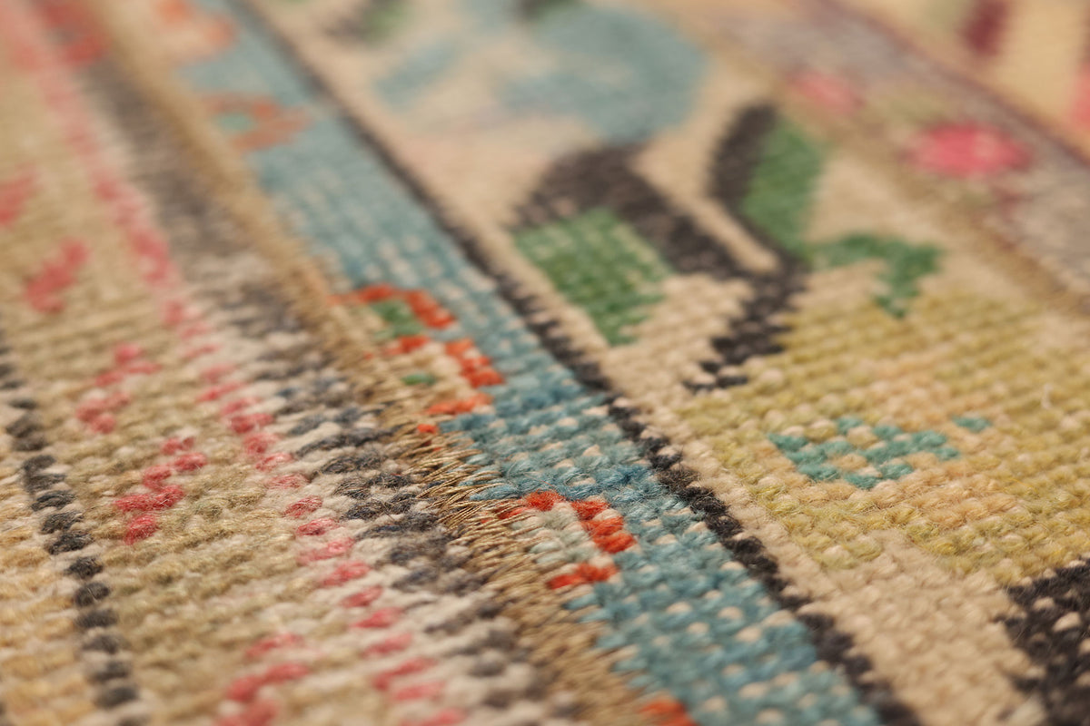 Vintage Turkish Doormat 1x3 ft — Beige & Red Patchwork