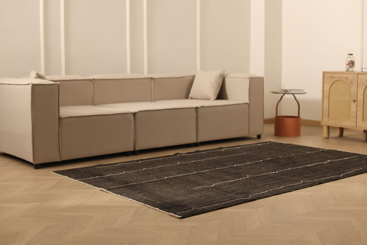 Vintage Manisa Turkish Area Rug 5x8 ft — Brown Stripped