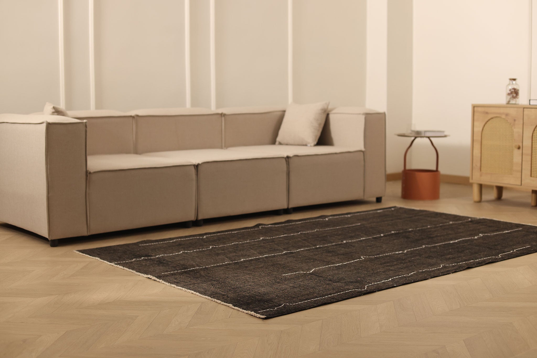 Vintage Manisa Turkish Area Rug 5x8 ft — Brown Stripped