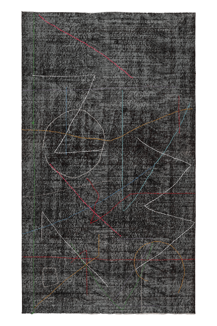 Vintage Isparta Turkish Area Rug 4x8 ft — Gray Geometric