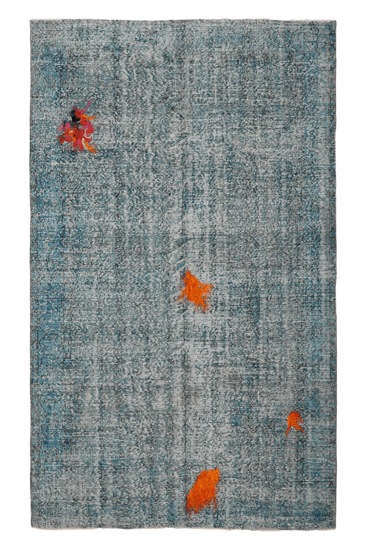 Vintage Isparta Turkish Area Rug 5x8 ft — Blue & Orange Overdyed