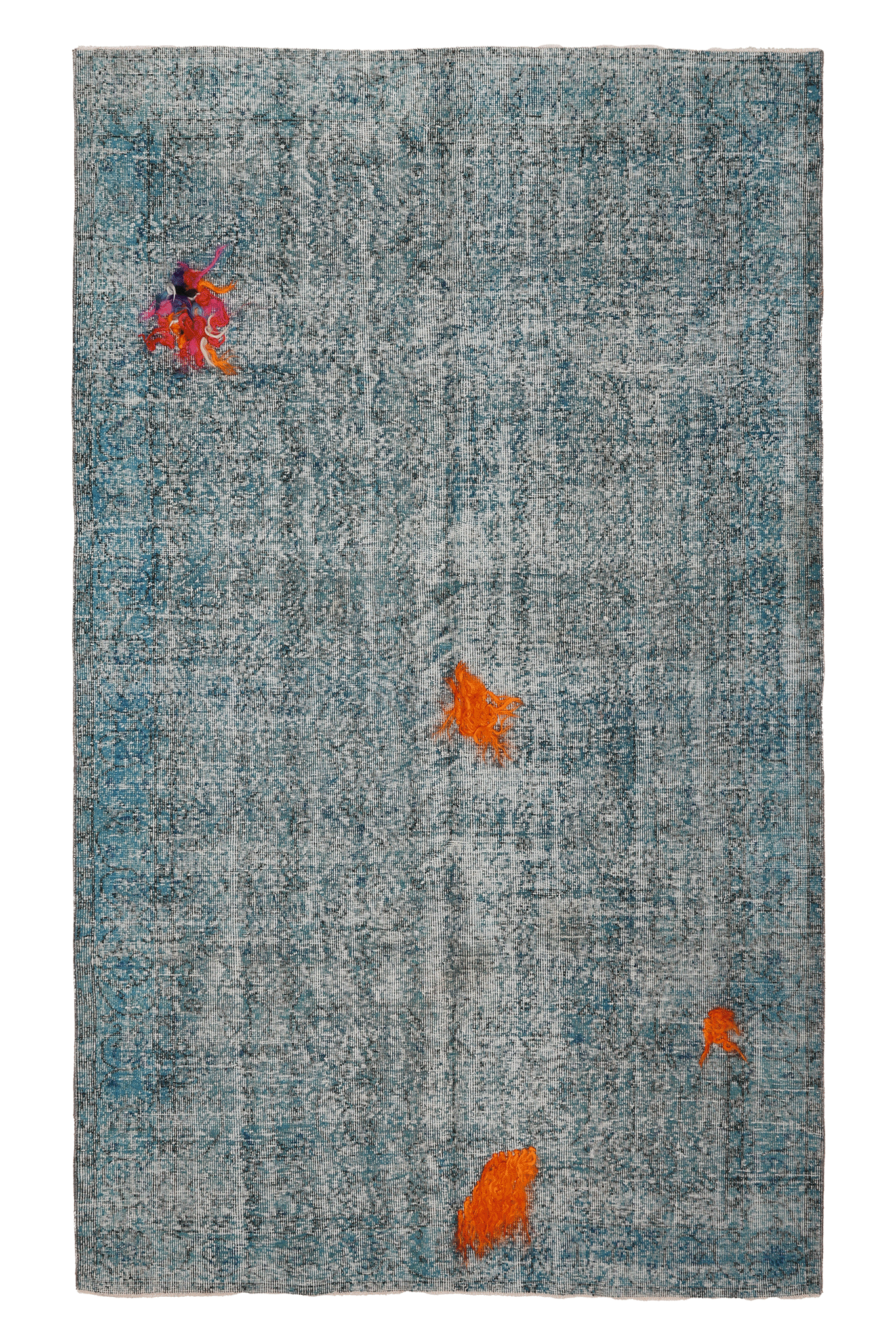 Vintage Isparta Turkish Area Rug 5x8 ft — Blue & Orange Overdyed