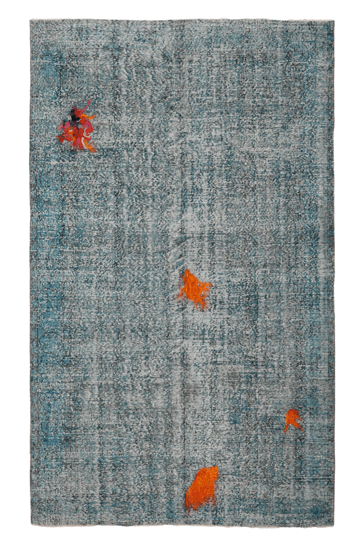 Vintage Isparta Turkish Area Rug 5x8 ft — Blue & Orange Overdyed