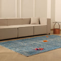 Vintage Isparta Turkish Area Rug 5x8 ft — Blue & Orange Overdyed