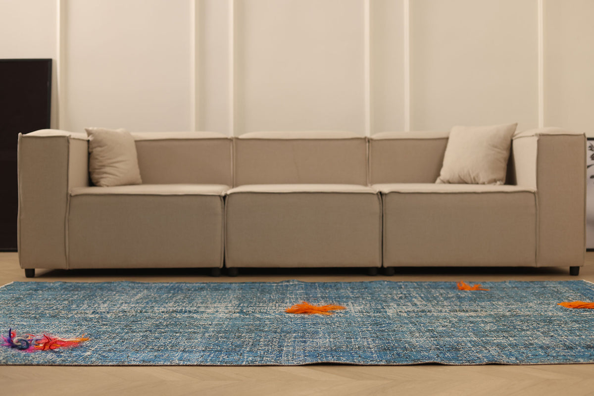 Vintage Isparta Turkish Area Rug 5x8 ft — Blue & Orange Overdyed