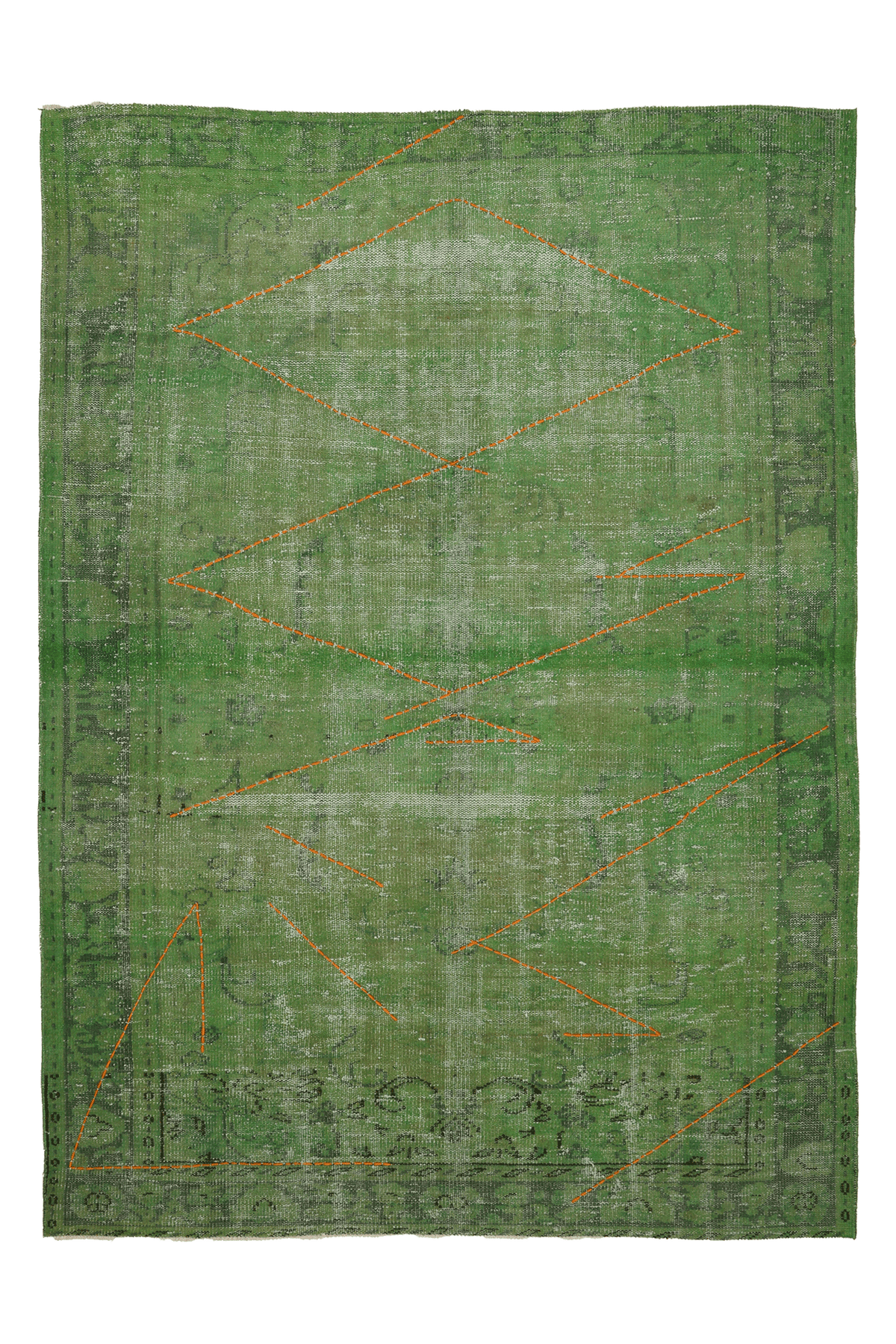 Vintage Manisa Turkish Area Rug 5x8 ft — Green Overdyed