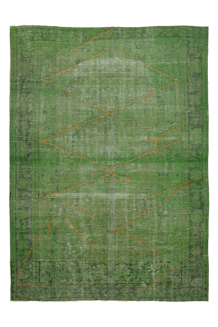 Vintage Manisa Turkish Area Rug 5x8 ft — Green Overdyed