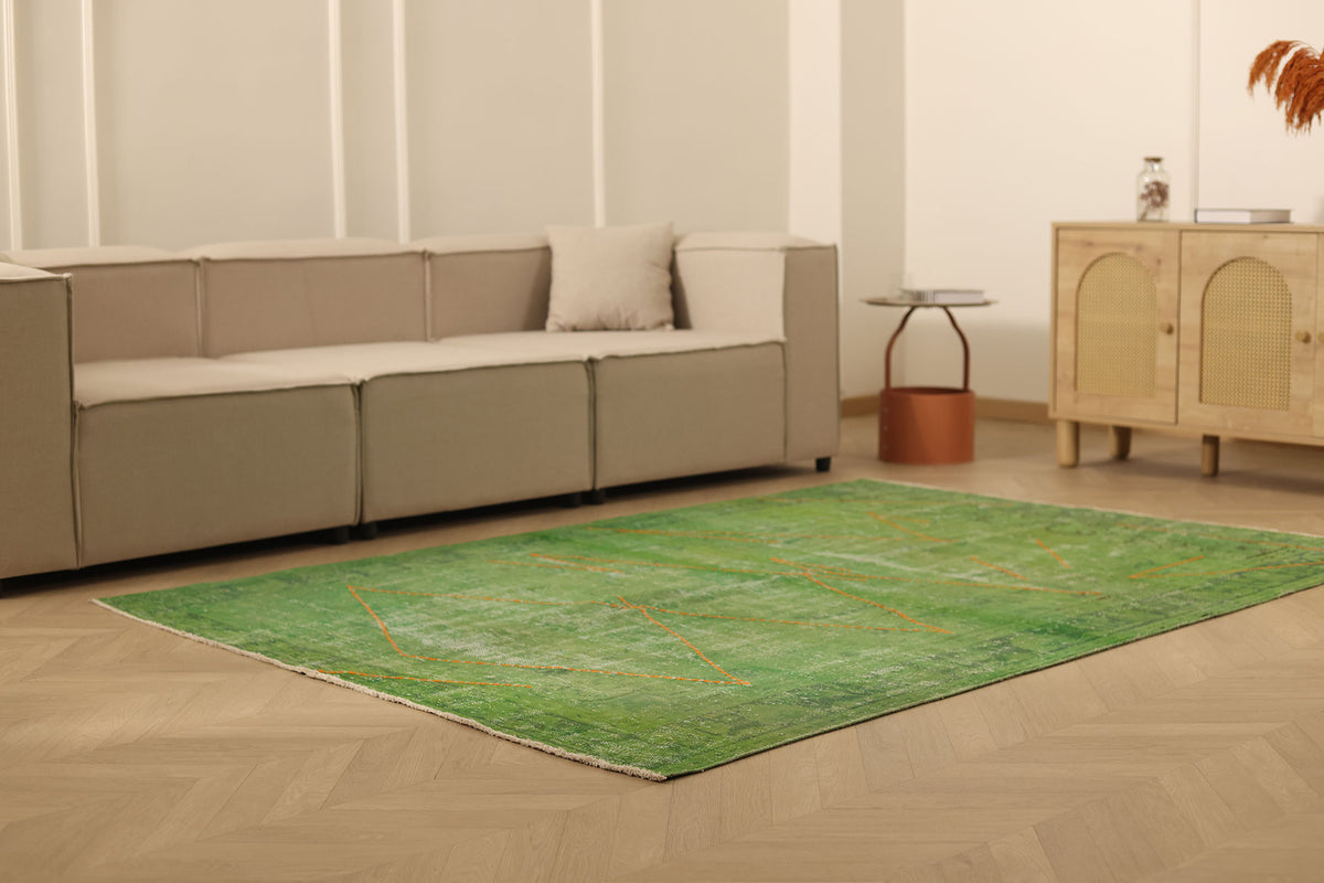 Vintage Manisa Turkish Area Rug 5x8 ft — Green Overdyed