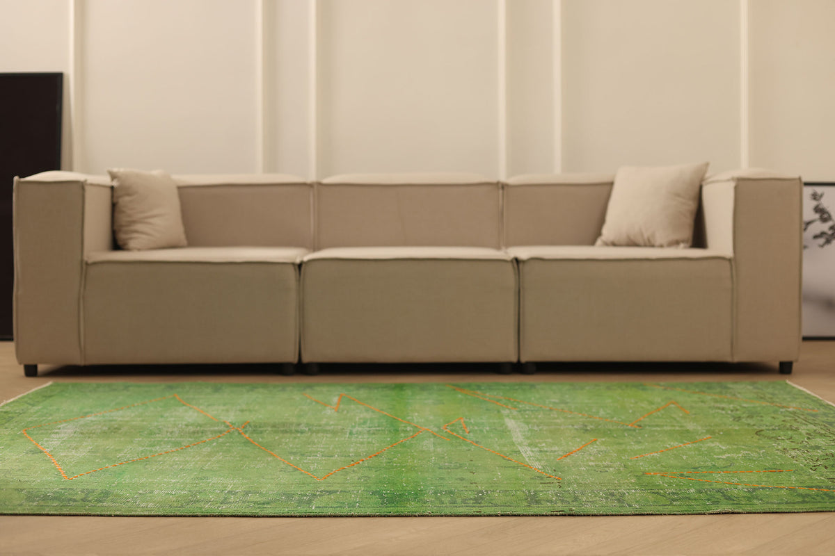 Vintage Manisa Turkish Area Rug 5x8 ft — Green Overdyed