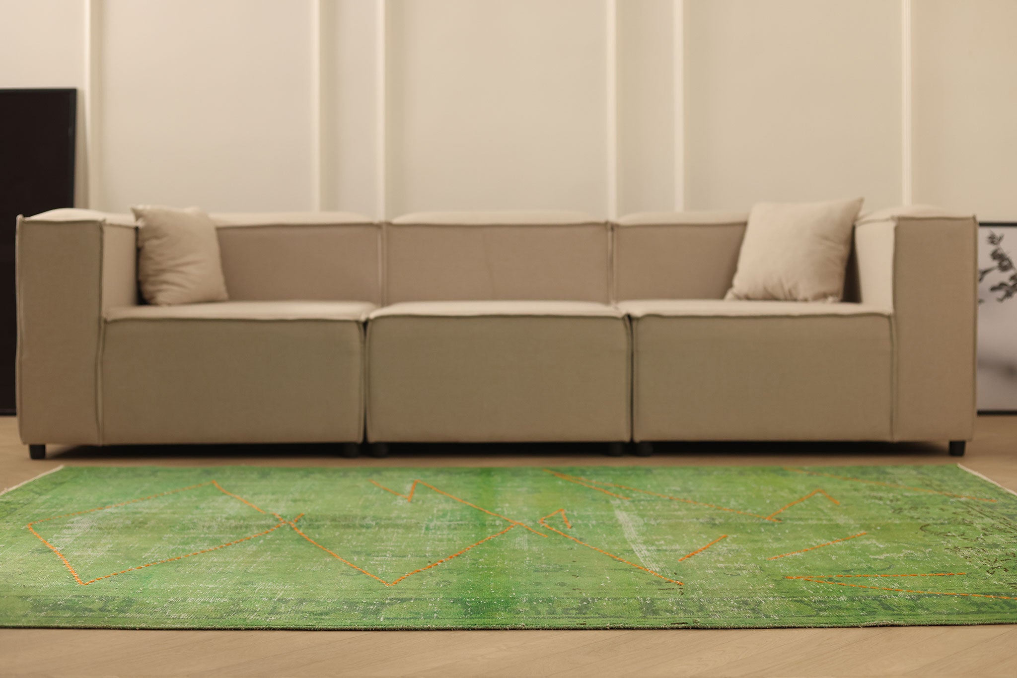 Vintage Manisa Turkish Area Rug 5x8 ft — Green Overdyed