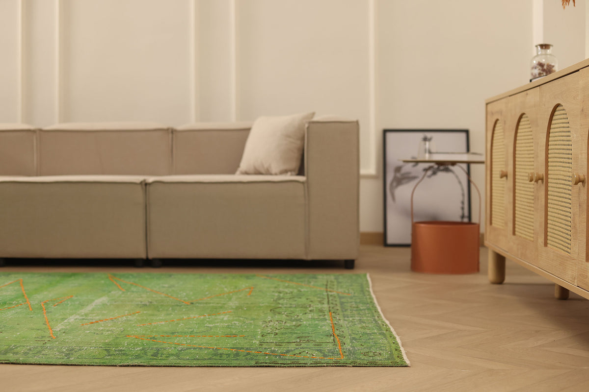 Vintage Manisa Turkish Area Rug 5x8 ft — Green Overdyed