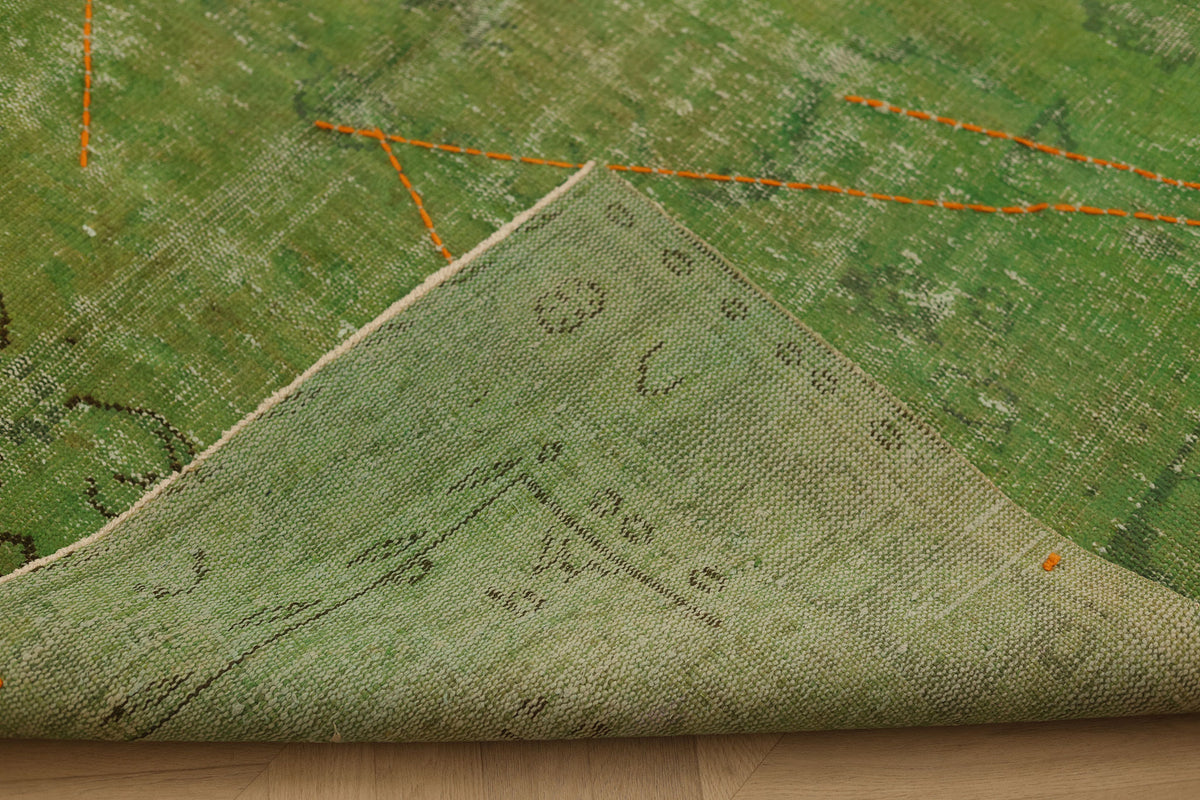 Vintage Manisa Turkish Area Rug 5x8 ft — Green Overdyed