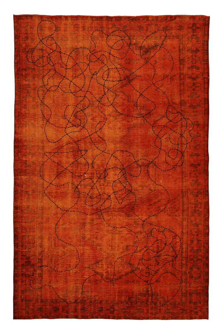 Vintage Manisa Turkish Area Rug 5x8 ft — Orange & Red Overdyed