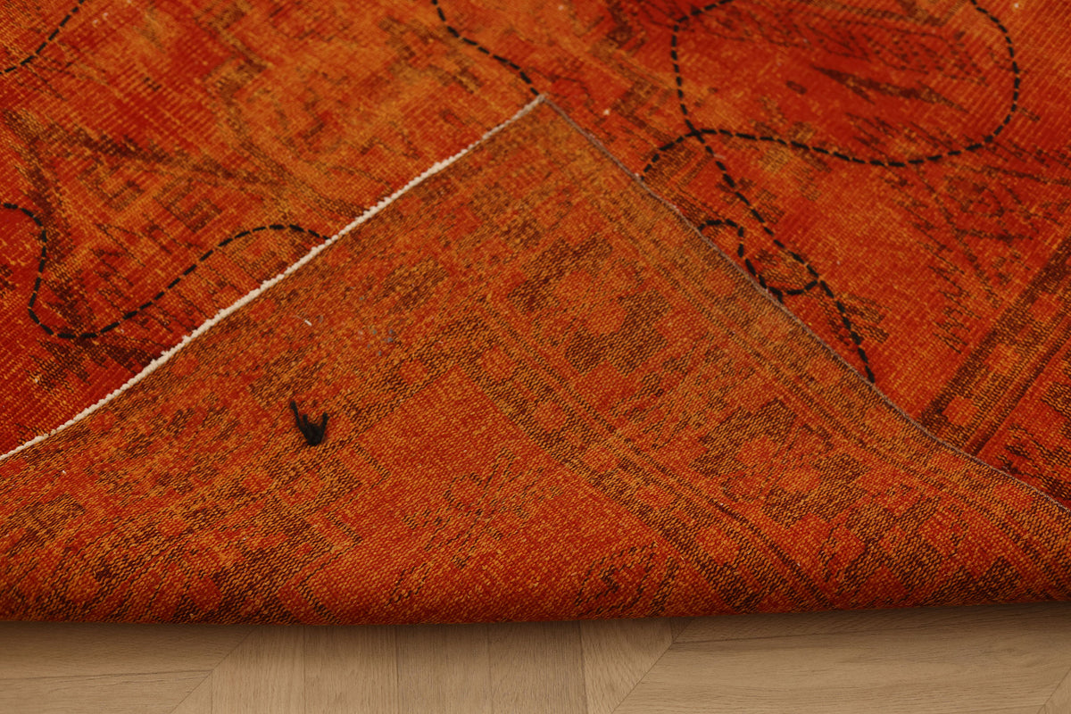 Vintage Manisa Turkish Area Rug 5x8 ft — Orange & Red Overdyed