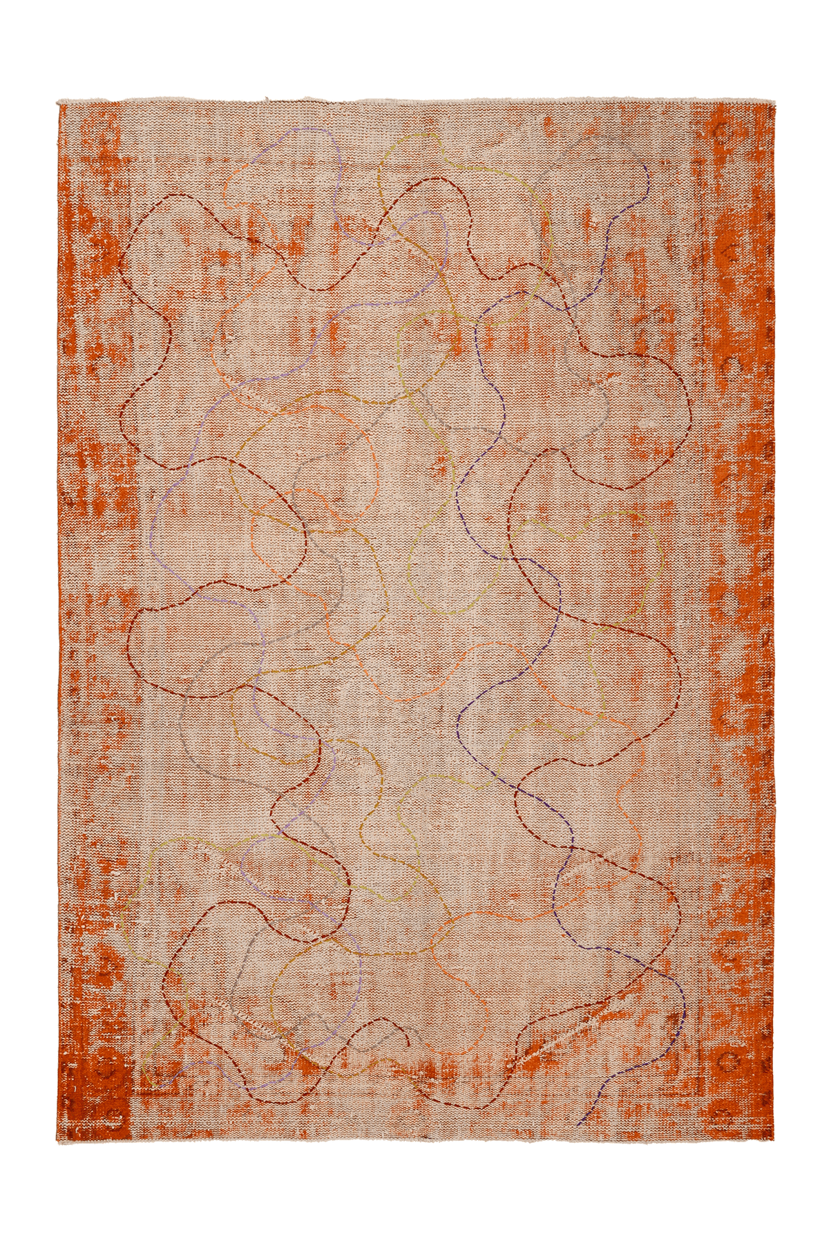Vintage Manisa Turkish Area Rug 5x8 ft — Orange & Beige Distressed
