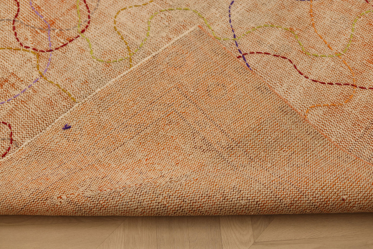 Vintage Manisa Turkish Area Rug 5x8 ft — Orange & Beige Distressed