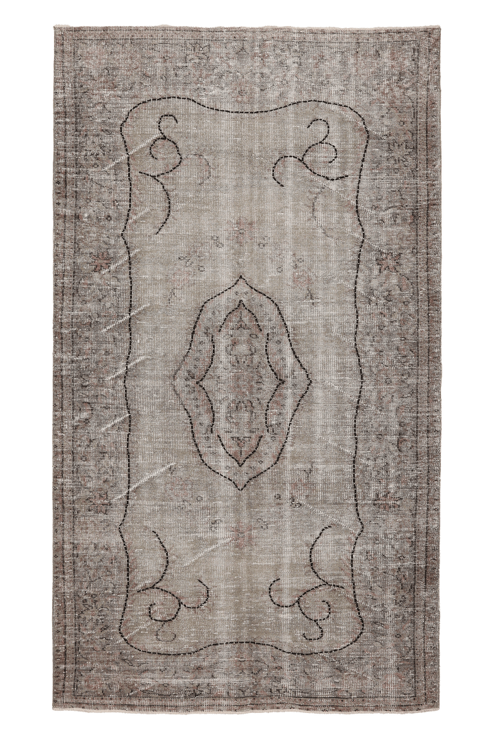 Vintage Manisa Turkish Area Rug 4x8 ft — Beige & Gray minimalist