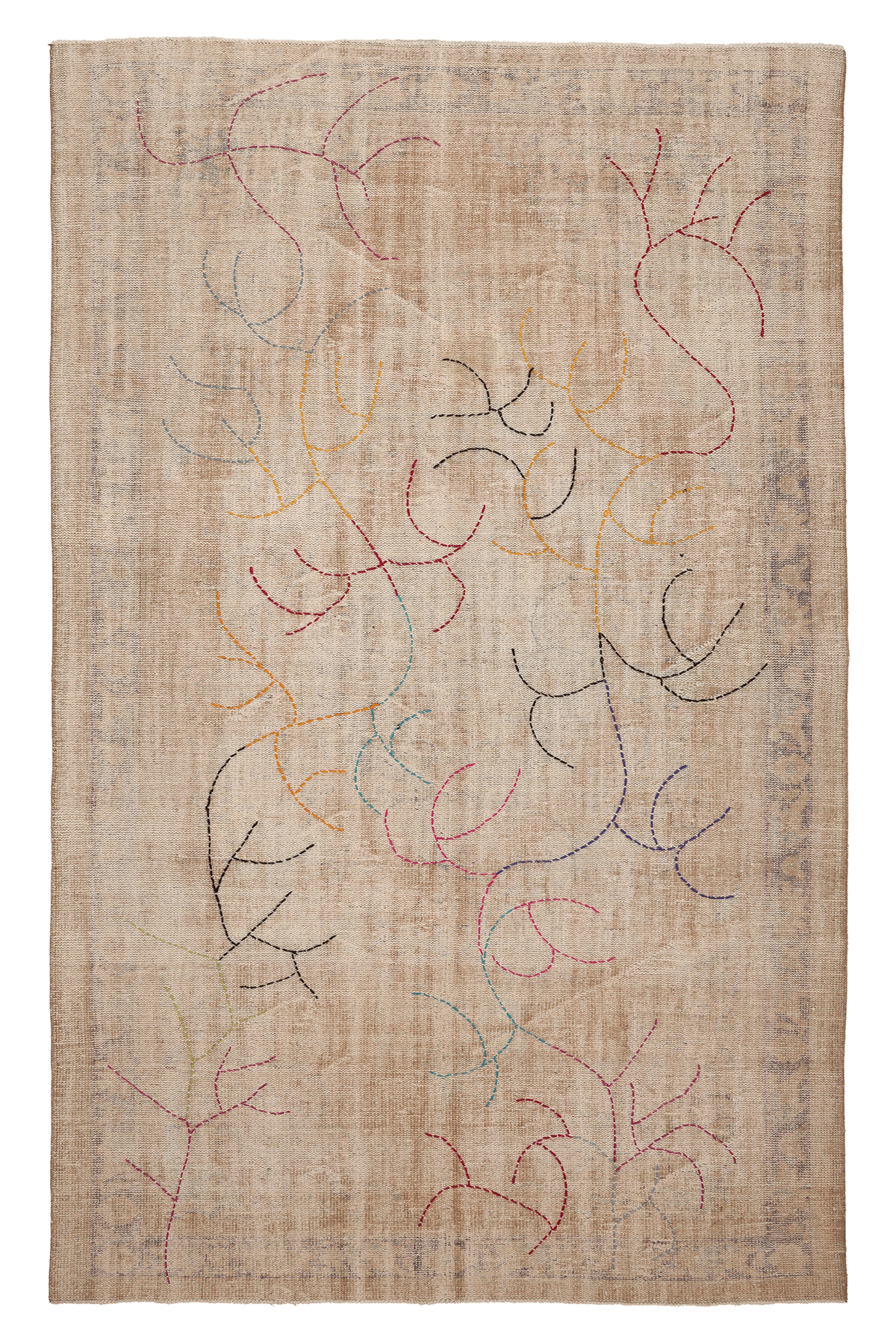 Vintage Manisa Turkish Area Rug 6x10 ft — Beige Floral