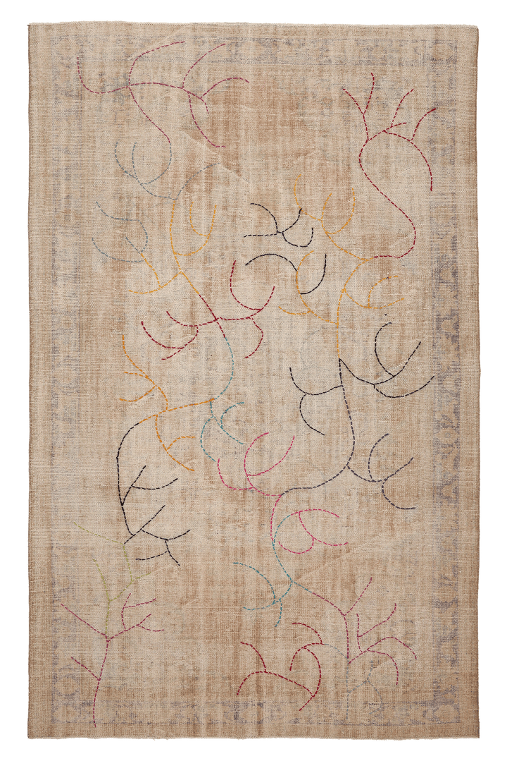 Vintage Manisa Turkish Area Rug 6x10 ft — Beige Floral