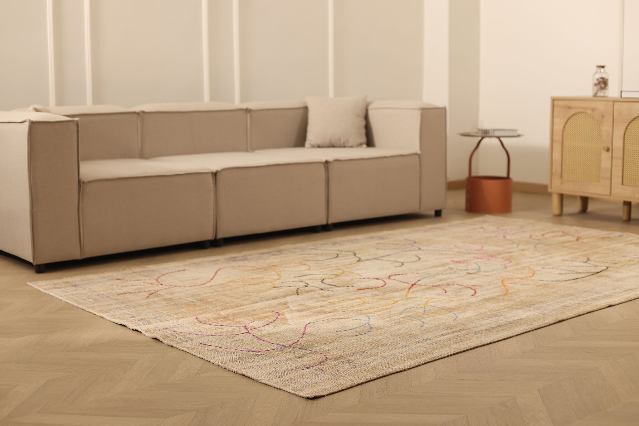 Vintage Manisa Turkish Area Rug 6x10 ft — Beige Floral