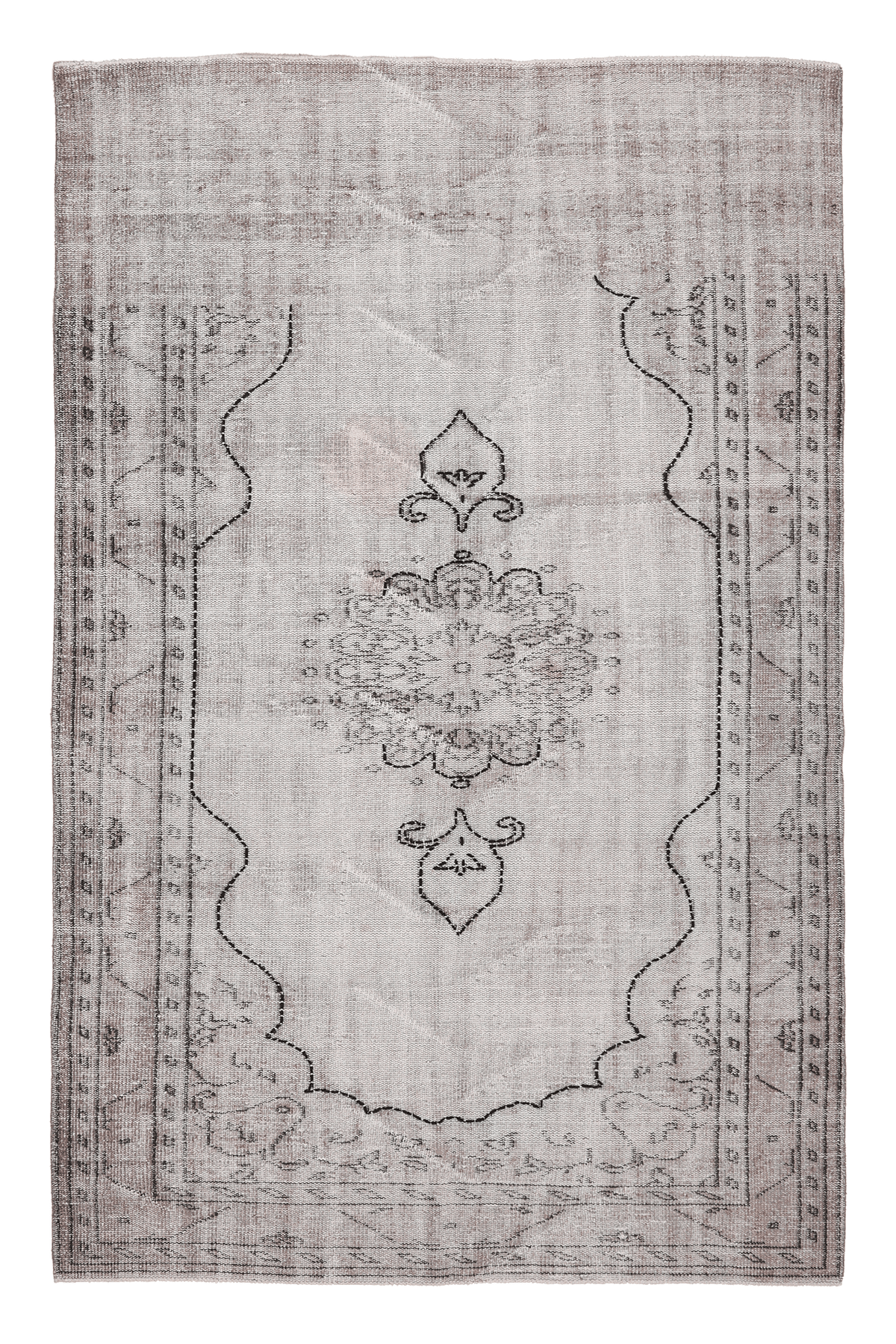 Vintage Manisa Turkish Area Rug 5x8 ft — Gray & Beige Floral