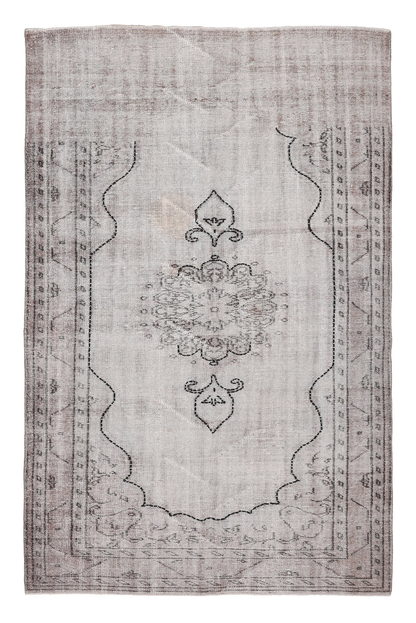 Vintage Manisa Turkish Area Rug 5x8 ft — Gray & Beige Floral